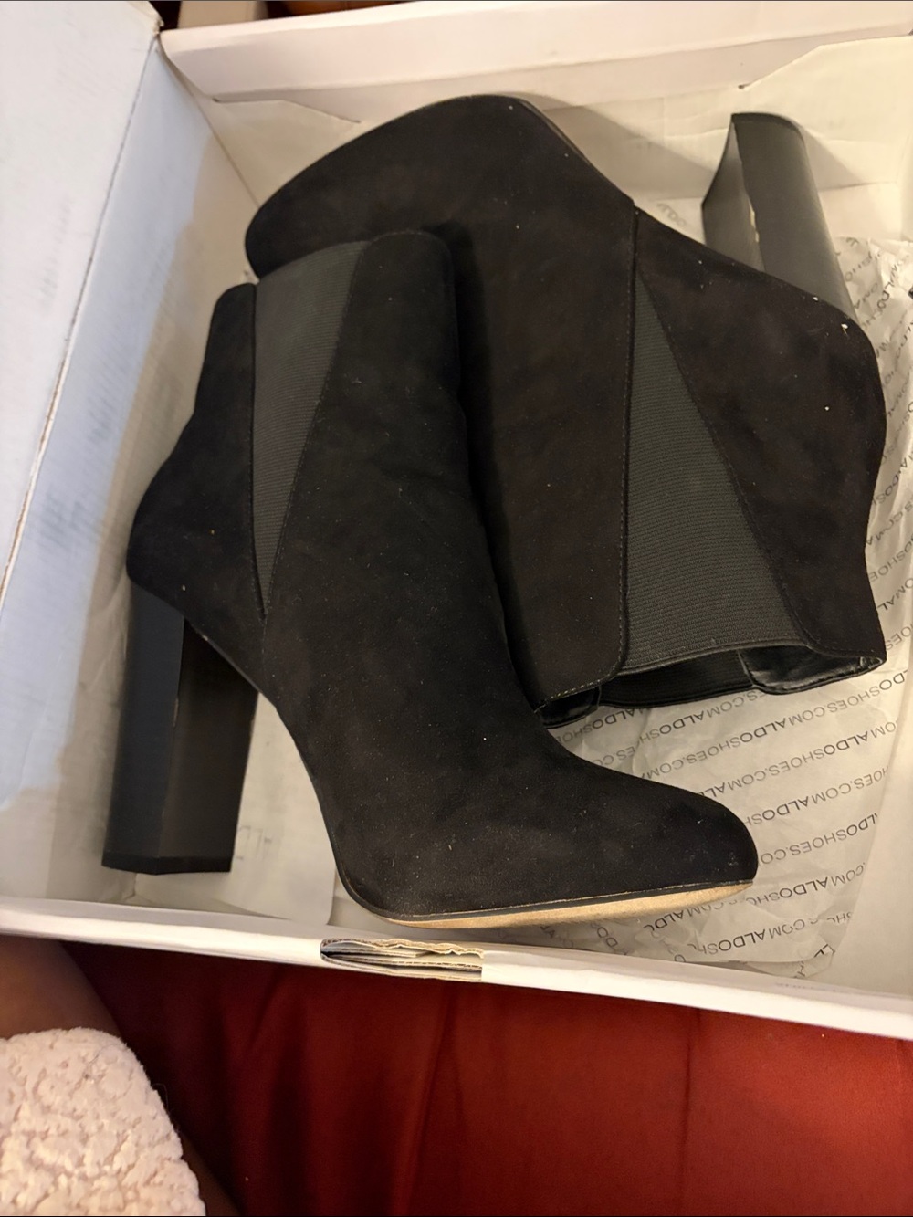Women's Black Suede Block Heel Ankle Boots